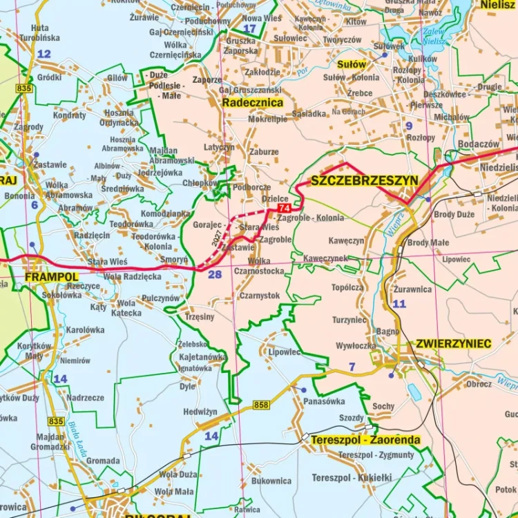 Województwo lubelskie 1:200 000. Mapa ścienna administracyjno-drogowa. Fragment 4