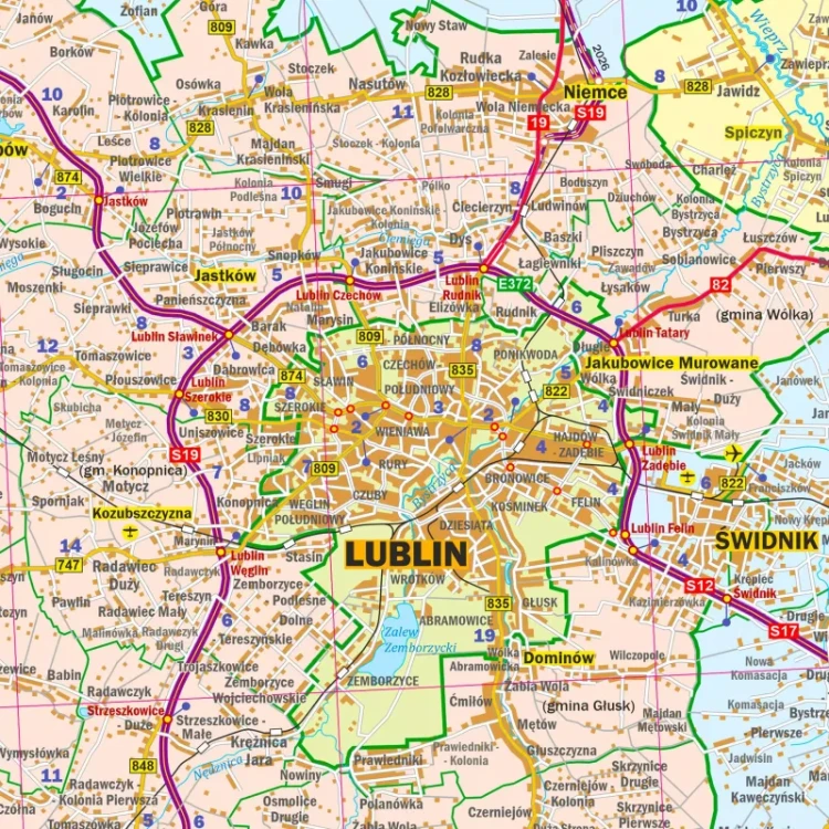 Województwo lubelskie 1:200 000. Mapa ścienna administracyjno-drogowa. Fragment 5