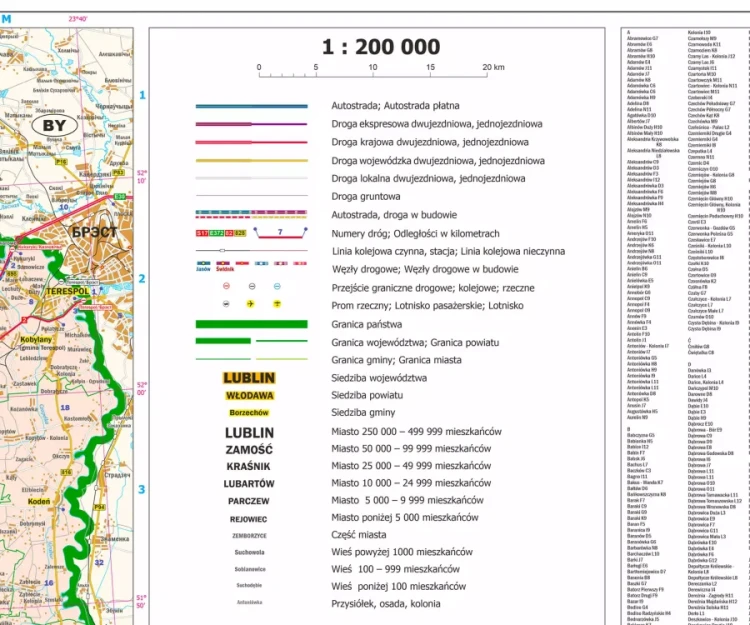 Województwo lubelskie 1:200 000. Mapa ścienna administracyjno-drogowa. Legenda