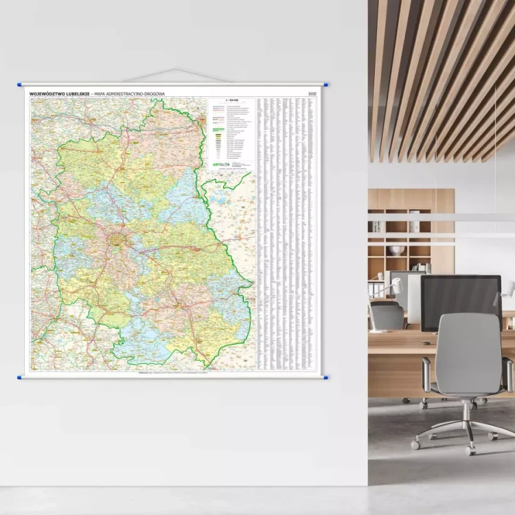 Województwo lubelskie 1:200 000. Mapa ścienna administracyjno-drogowa. Przykład aranżacji