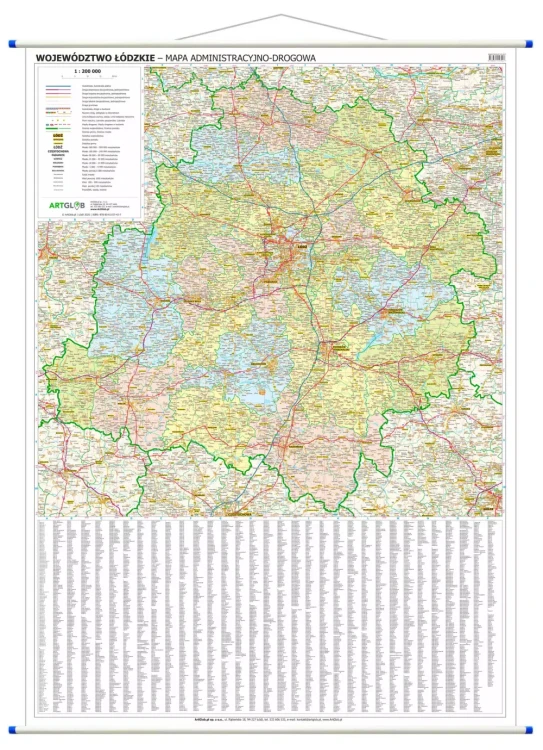 Województwo łódzkie. Mapa ścienna administracyjno-drogowa