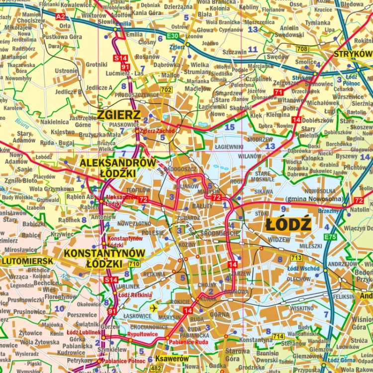 Województwo łódzkie. Mapa ścienna administracyjno-drogowa. Fragment 1