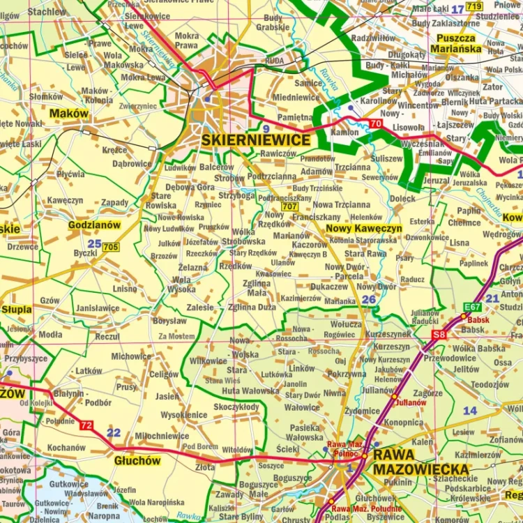 Województwo łódzkie. Mapa ścienna administracyjno-drogowa. Fragment 2