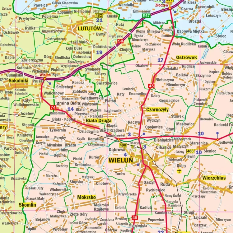 Województwo łódzkie. Mapa ścienna administracyjno-drogowa. Fragment 4