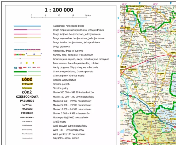 Województwo łódzkie. Mapa ścienna administracyjno-drogowa. Legenda