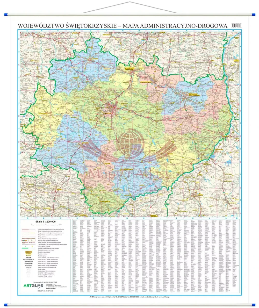 Województwo świętokrzyskie. Mapa ścienna administracyjno-drogowa. Wyd. 2025