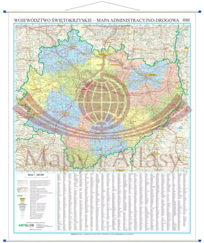 Województwo świętokrzyskie. Mapa ścienna administracyjno-drogowa