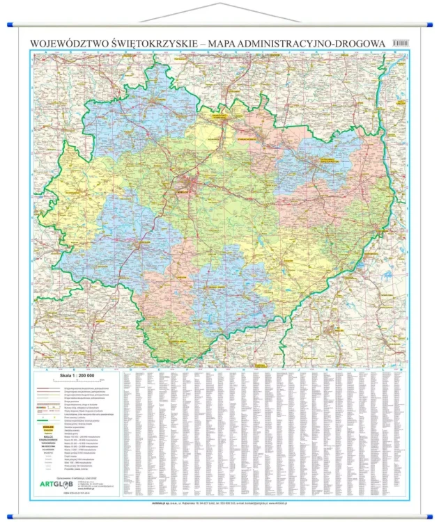 Województwo świętokrzyskie. Mapa ścienna administracyjno-drogowa