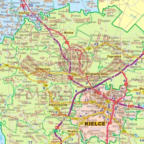 Województwo świętokrzyskie. Mapa ścienna administracyjno-drogowa. Fragment 1