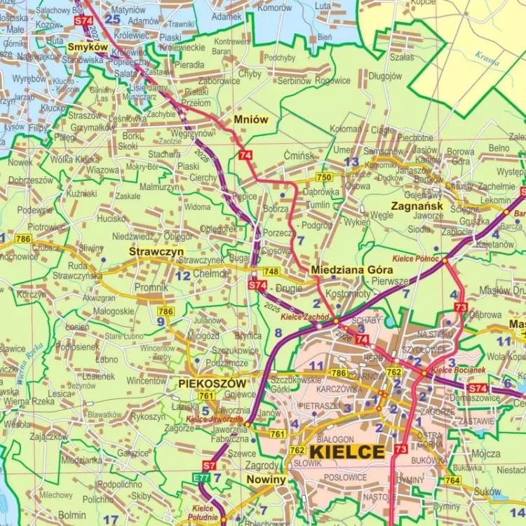 Województwo świętokrzyskie. Mapa ścienna administracyjno-drogowa. Fragment 1
