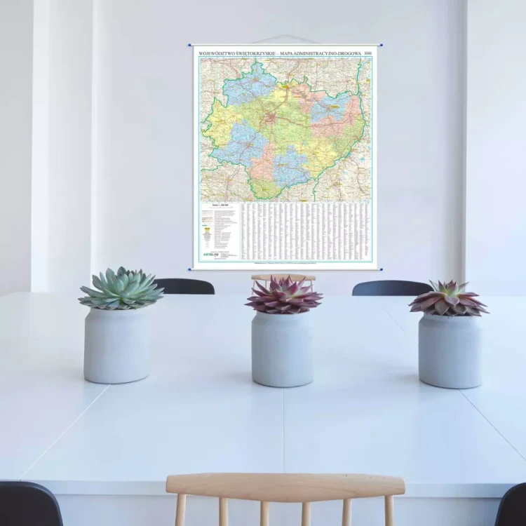 Województwo świętokrzyskie. Mapa ścienna administracyjno-drogowa. Przykład aranżacji