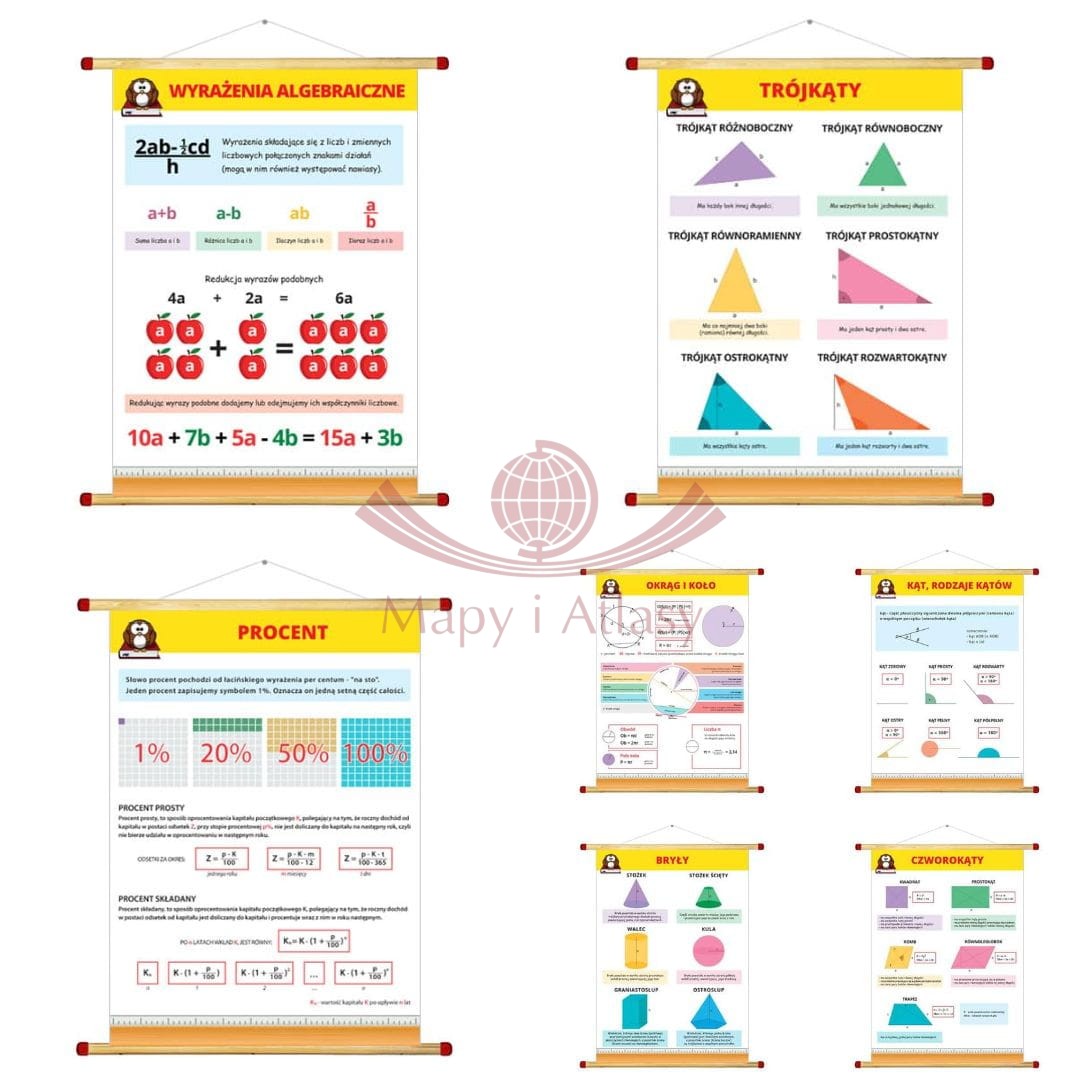 Matematyka - szkoła podstawowa. Zestaw: 7 x plansza edukacyjna