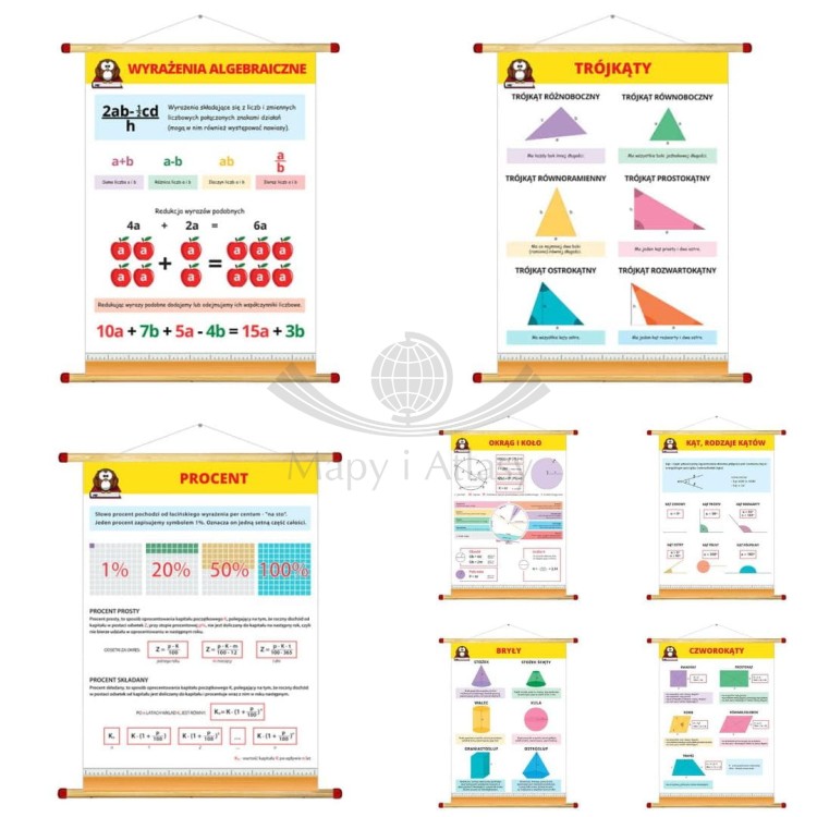 Matematyka - szkoła podstawowa. Zestaw: 7 x plansza edukacyjna