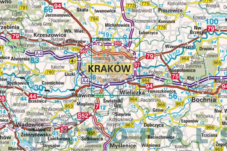 Polska 1:600 000. Mapa ścienna drogowa. Fragment 2