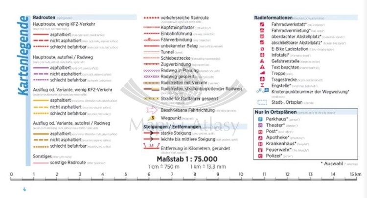 Trentino. Pomiędzy jeziorami Garda, Etsch i Dolomitami. Atlas rowerowy wydawnictwa Verlag Esterbauer. Legenda 1