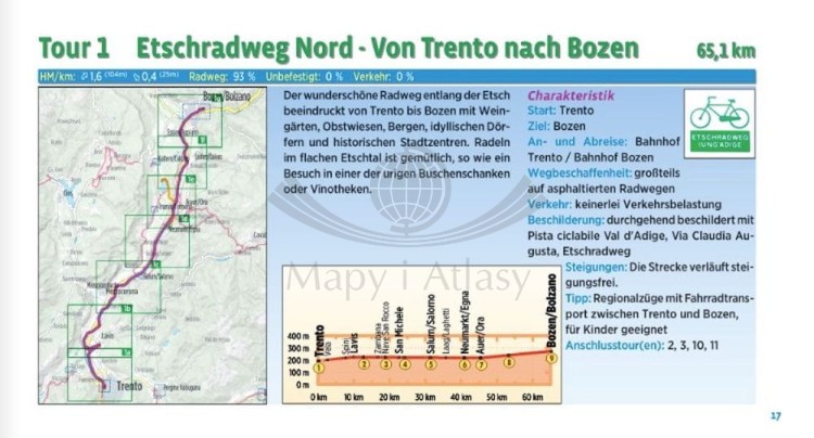 Trentino. Pomiędzy jeziorami Garda, Etsch i Dolomitami. Atlas rowerowy wydawnictwa Verlag Esterbauer. Przykładowe strony 1