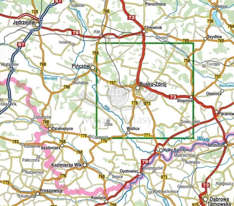 Busko-Zdrój i okolice. Mapa turystyczna / Plan miasta wydawnictwa Compass. Zasięg