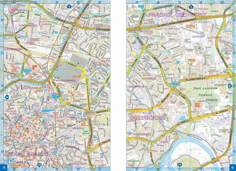 Kraków 1:18 000. Atlas samochodowo-turystyczny + Miniprzewodnik wydawnictwa Compass. Przykładowe strony 2