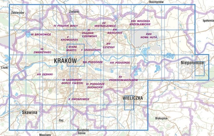 Kraków 1:18 000. Atlas samochodowo-turystyczny + Miniprzewodnik wydawnictwa Compass. Zasięg
