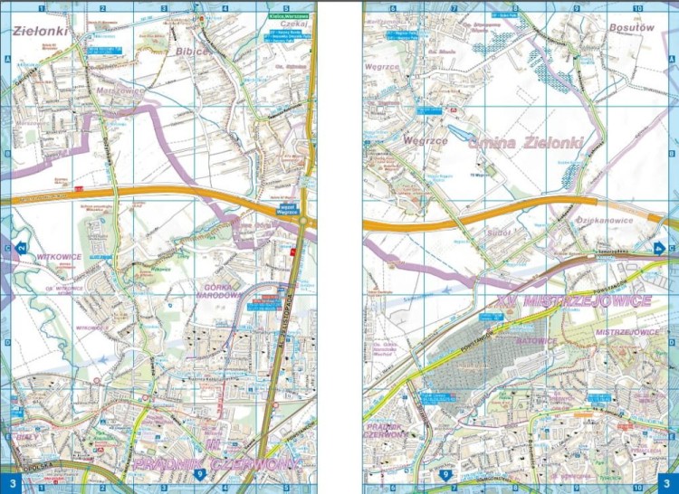 Kraków 1:18 000. Atlas samochodowo-turystyczny + Miniprzewodnik wydawnictwa Compass. Przykładowe strony 1