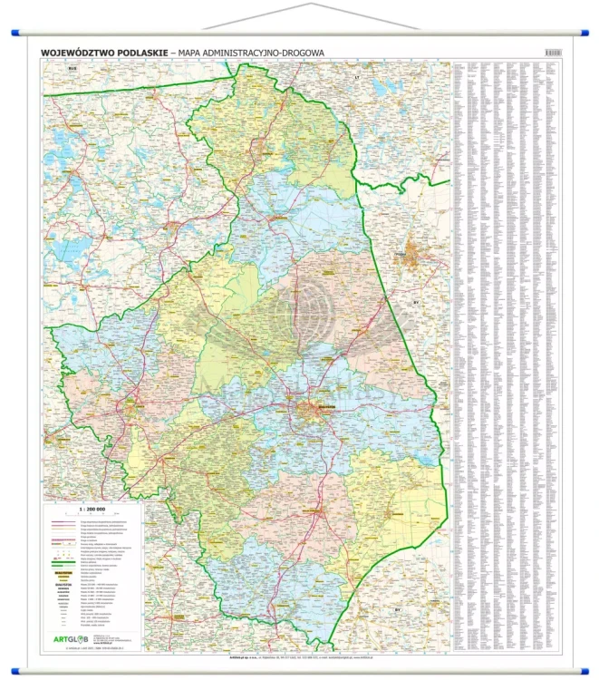 Województwo podlaskie. Mapa ścienna administracyjno-drogowa