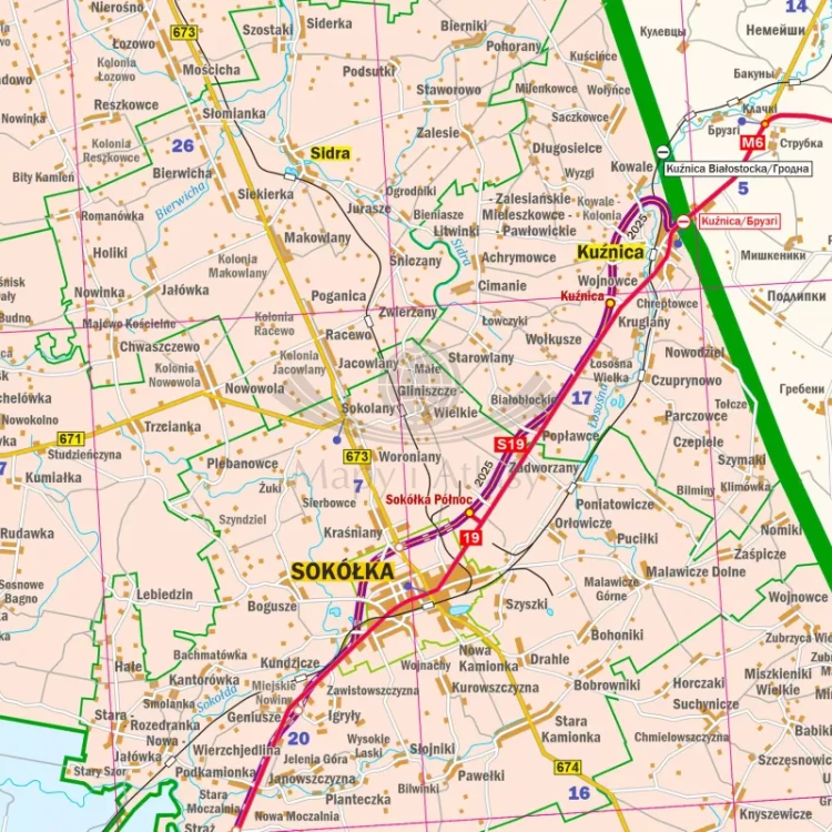 Województwo podlaskie. Mapa ścienna administracyjno-drogowa. Fragment 2