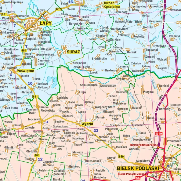 Województwo podlaskie. Mapa ścienna administracyjno-drogowa. Fragment 4