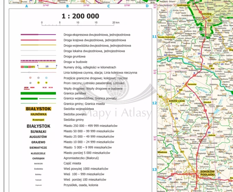 Województwo podlaskie. Mapa ścienna administracyjno-drogowa. Legenda