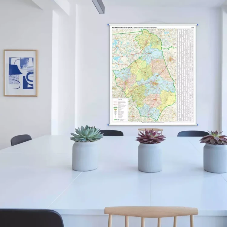 Województwo podlaskie. Mapa ścienna administracyjno-drogowa. Przykład aranżacji