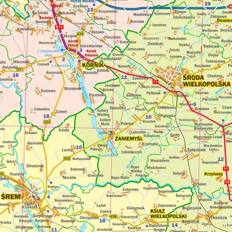 Województwo wielkopolskie. Mapa administracyjno-drogowa. Wersja do wpinania. Fragment 1