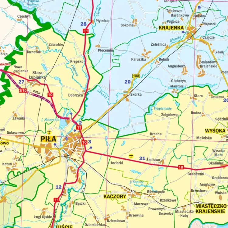 Województwo wielkopolskie. Mapa administracyjno-drogowa. Wersja do wpinania. Fragment 4