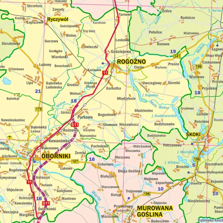 Województwo wielkopolskie. Mapa administracyjno-drogowa. Wersja do wpinania. Fragment 5