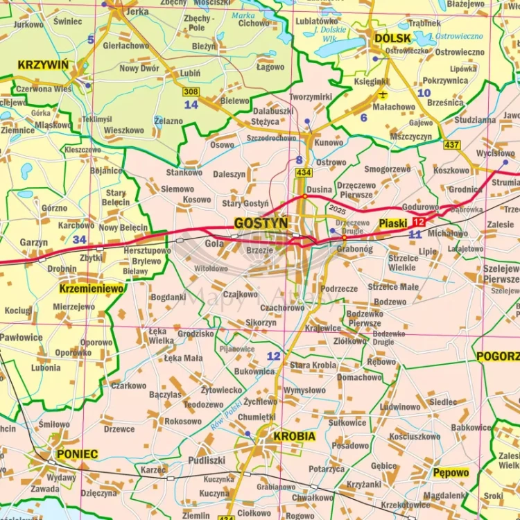 Województwo wielkopolskie. Mapa administracyjno-drogowa. Wersja magnetyczna. Fragment 2