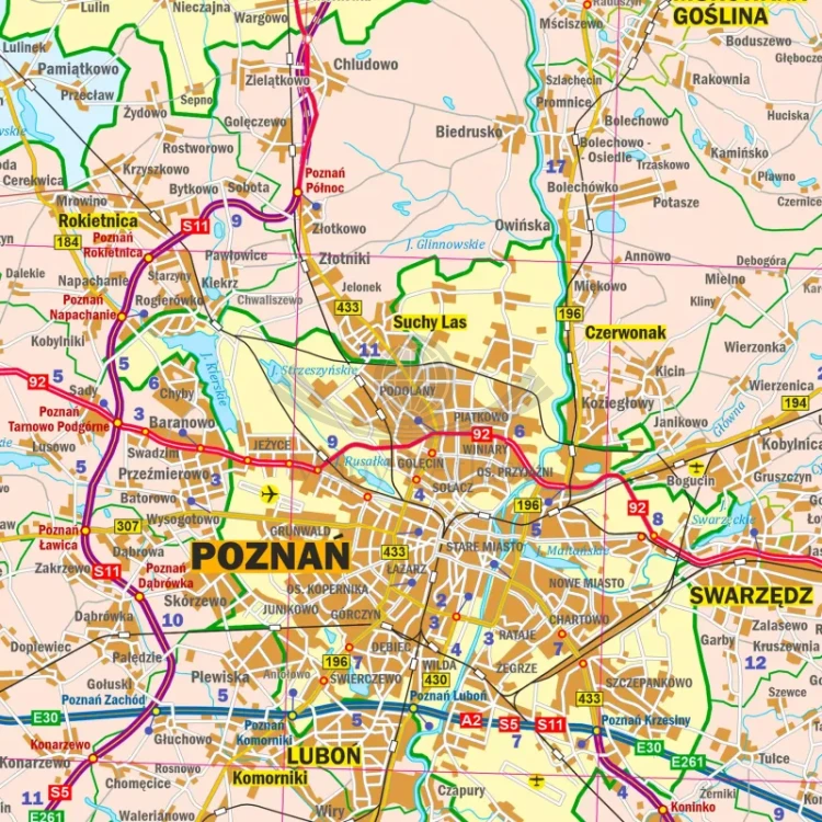 Województwo wielkopolskie. Mapa administracyjno-drogowa. Wersja magnetyczna. Fragment 3