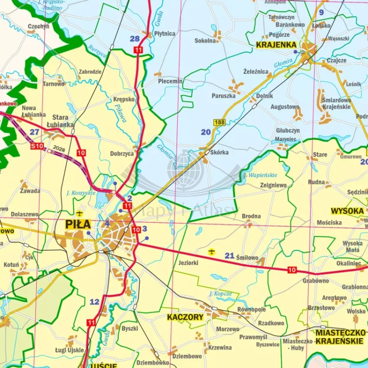 Województwo wielkopolskie. Mapa administracyjno-drogowa. Wersja magnetyczna. Fragment 4