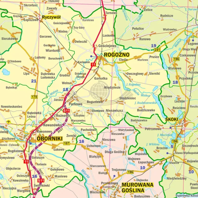 Województwo wielkopolskie. Mapa administracyjno-drogowa. Wersja magnetyczna. Fragment 5