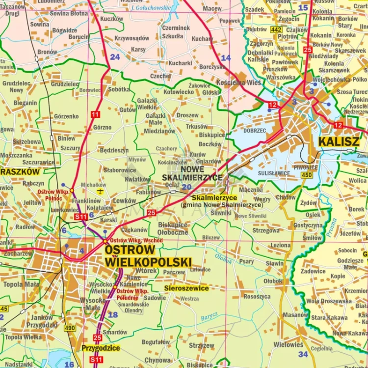 Województwo wielkopolskie. Mapa administracyjno-drogowa. Wersja magnetyczna. Fragment 6