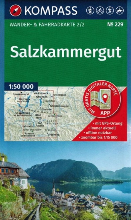 Salzkammergut. Zestaw dwóch map turystycznych 229 wydawnictwa Kompass. Mapa 2 - okładka