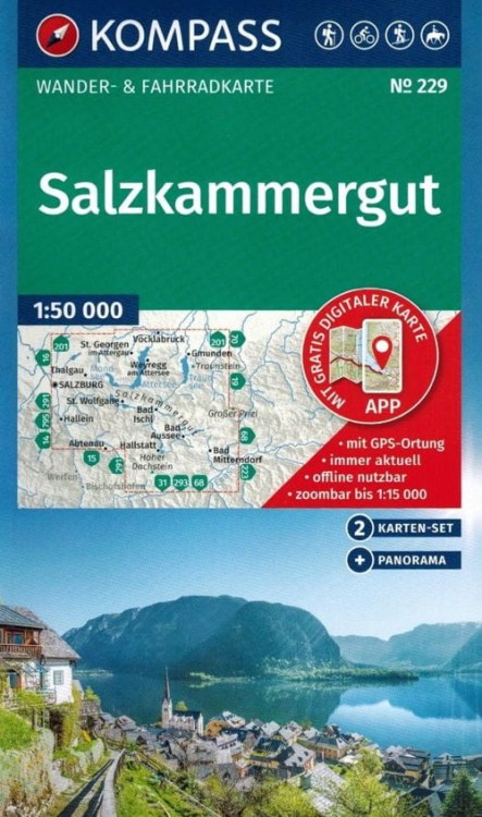 Salzkammergut. Zestaw dwóch map turystycznych 229 wydawnictwa Kompass. Okładka zestawu