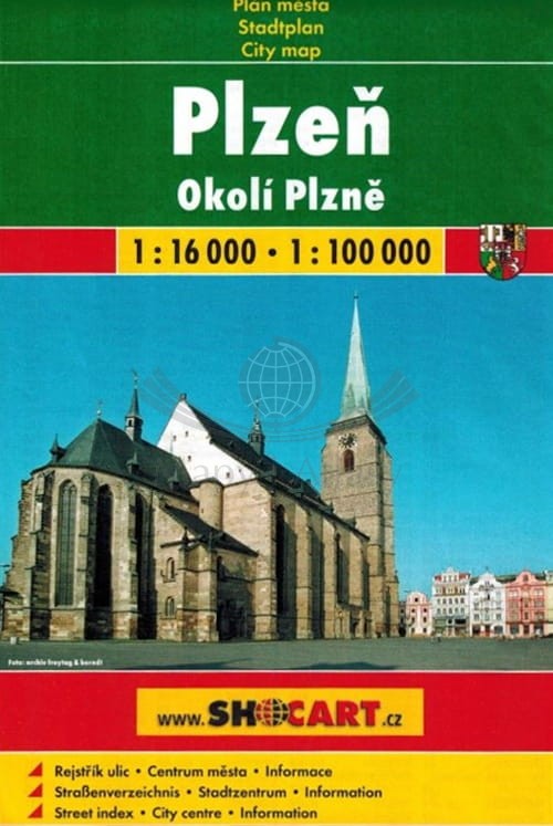 Pilzno i okolice / Plzen. Plan miasta / Mapa turystyczna wydawnictwa Shocart. Okładka