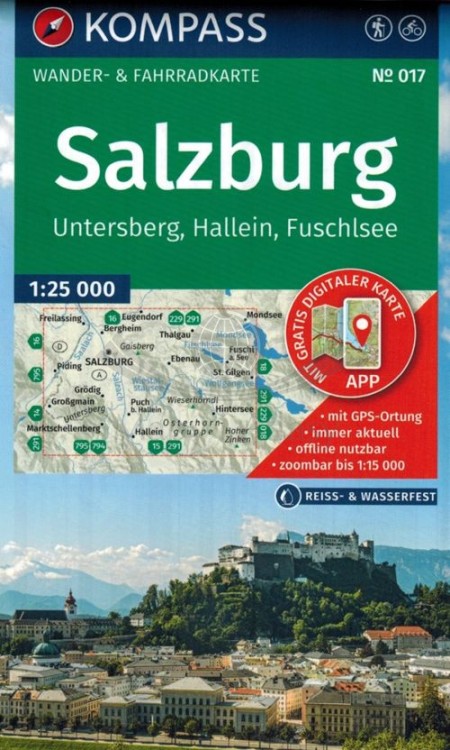 Salzburg i okolice 1:25 000. Wodoodporna mapa turystyczna 017 wydawnictwa Kompass. Okładka