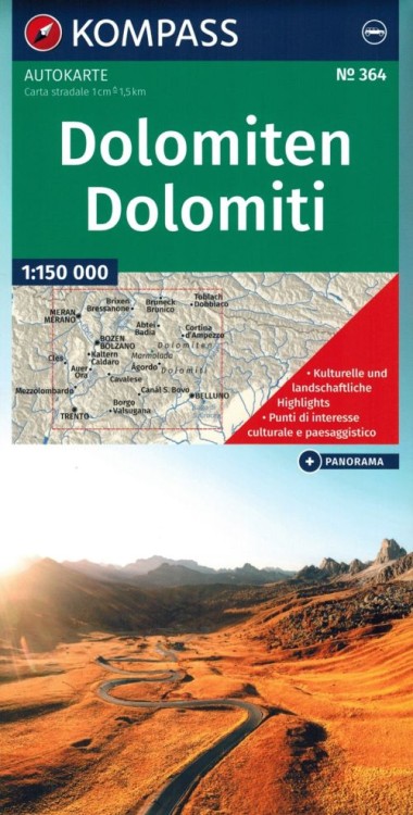 Dolomity 1:150 000. Mapa samochodowo-turystyczna 364 wydawnictwa Kompass. Okładka