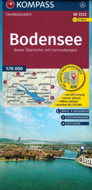 Jezioro Bodeńskie, mapa turystyczna, rowerowa 3333 wydawnictwa Kompass. Okładka