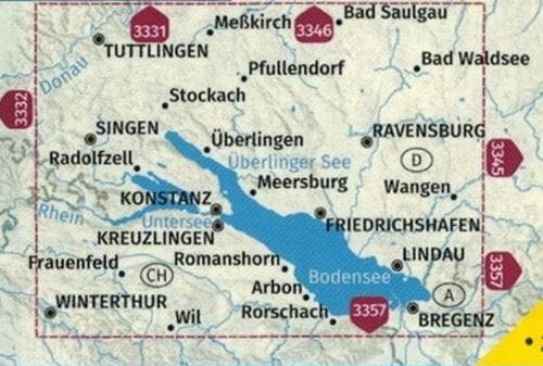 Jezioro Bodeńskie, mapa turystyczna, rowerowa 3333 wydawnictwa Kompass. Zasięg