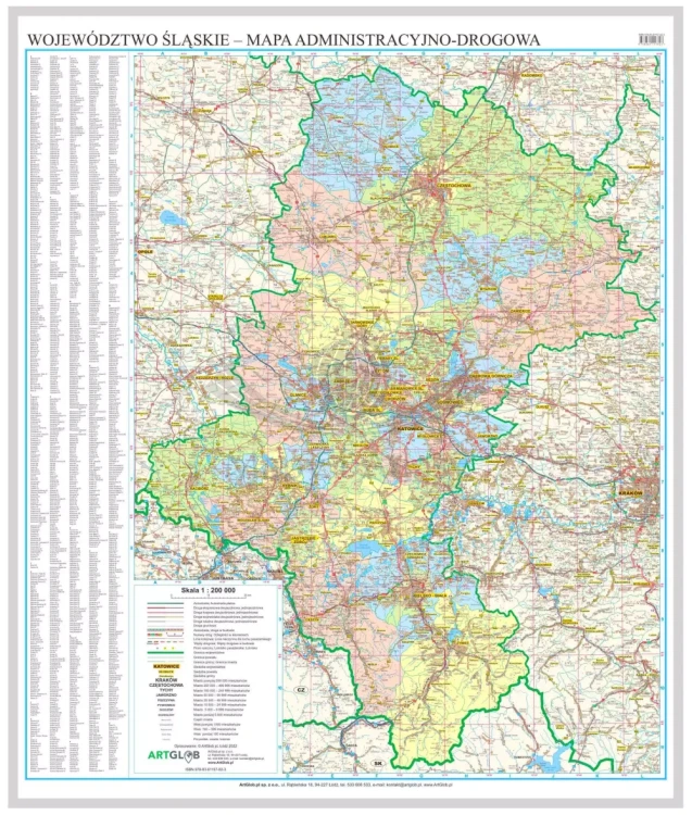 Województwo śląskie. Mapa administracyjno-drogowa. Wersja do wpinania