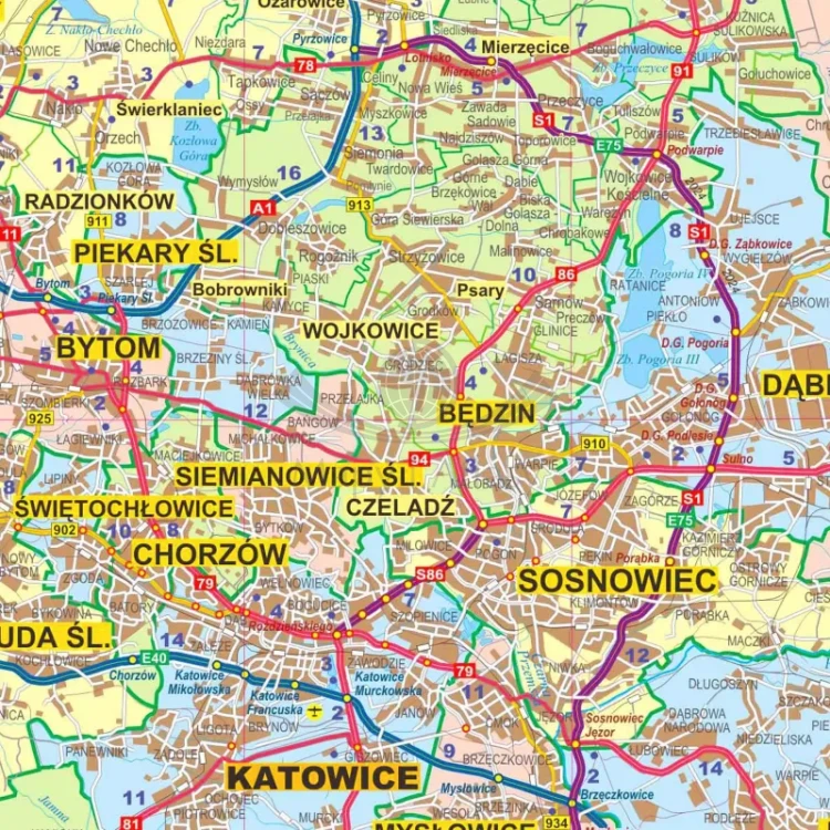 Województwo śląskie. Mapa administracyjno-drogowa. Wersja do wpinania. Fragment 2