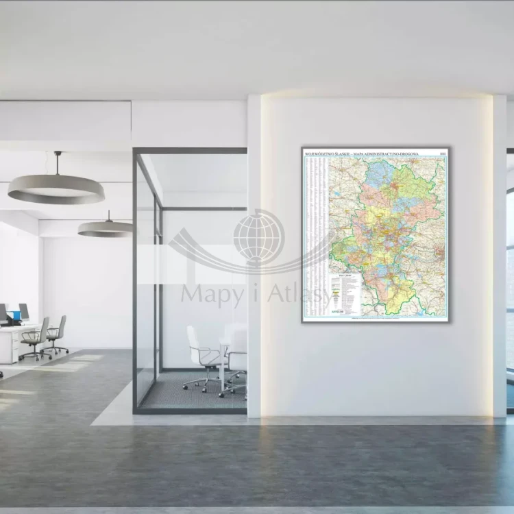Województwo śląskie. Mapa administracyjno-drogowa. Wersja magnetyczna. Przykład aranżacji