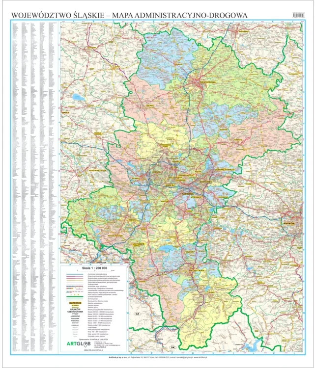Województwo śląskie. Arkusz, mapa ścienna administracyjno-drogowa