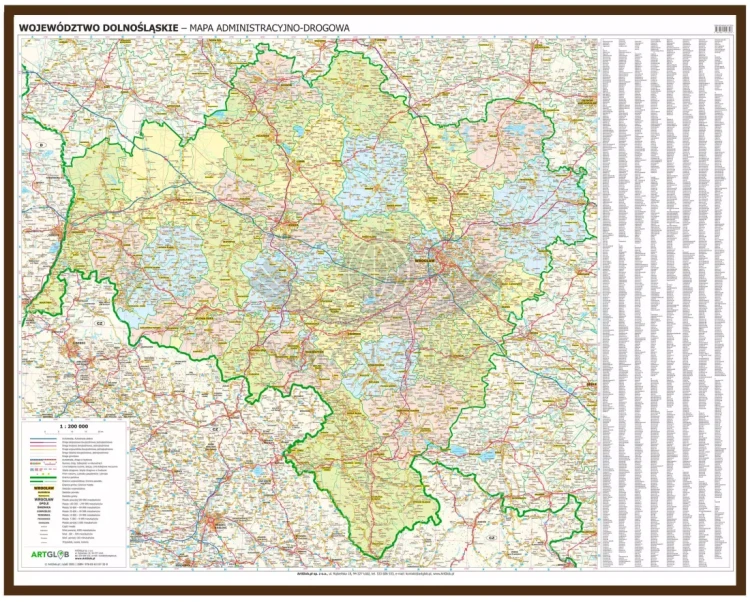 Województwo dolnośląskie. Mapa administracyjno-drogowa w ramie drewnianej