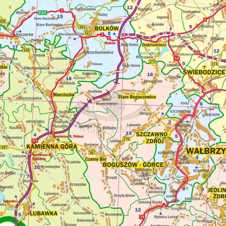 Województwo dolnośląskie. Mapa administracyjno-drogowa w ramie drewnianej. Fragment  4
